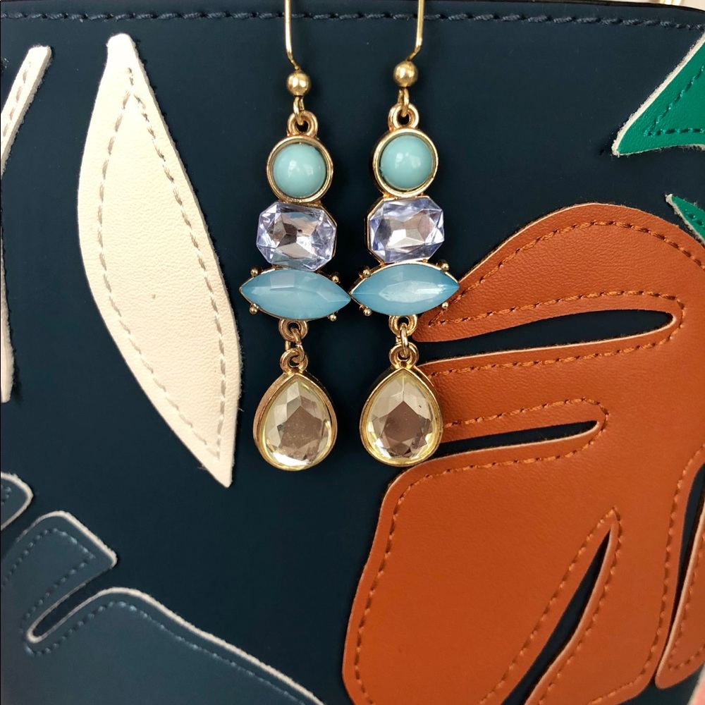 Blue and Yellow Beaded Dangling Fashion Earrings